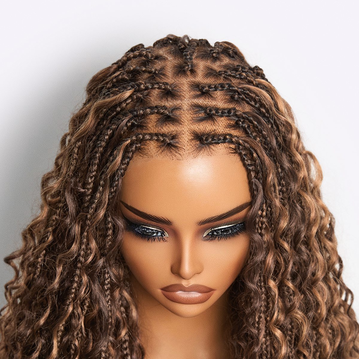 Readitress Mix Blonde Light Weight Flexi-Fit Invisi Drawstring Cap Full Lace Knotless Boho Curls Braided Long Wig Super Natural Scalp-04