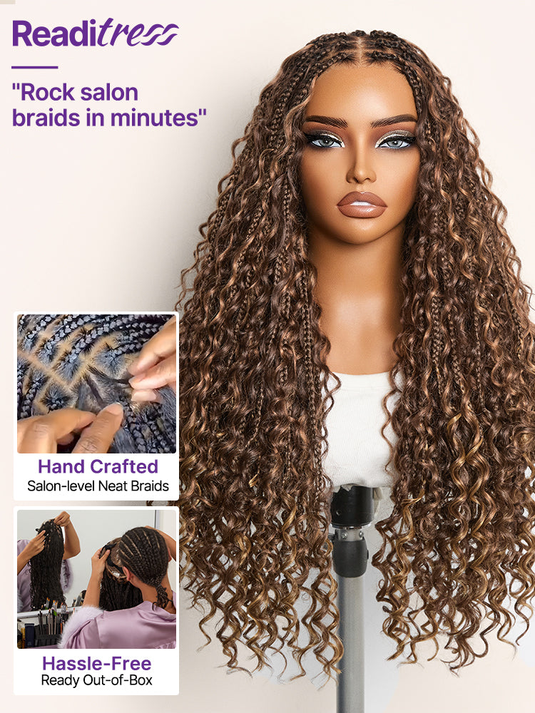Readitress Mix Blonde Light Weight Flexi-Fit Invisi Drawstring Cap Full Lace Knotless Boho Curls Braided Long Wig Super Natural Scalp-10