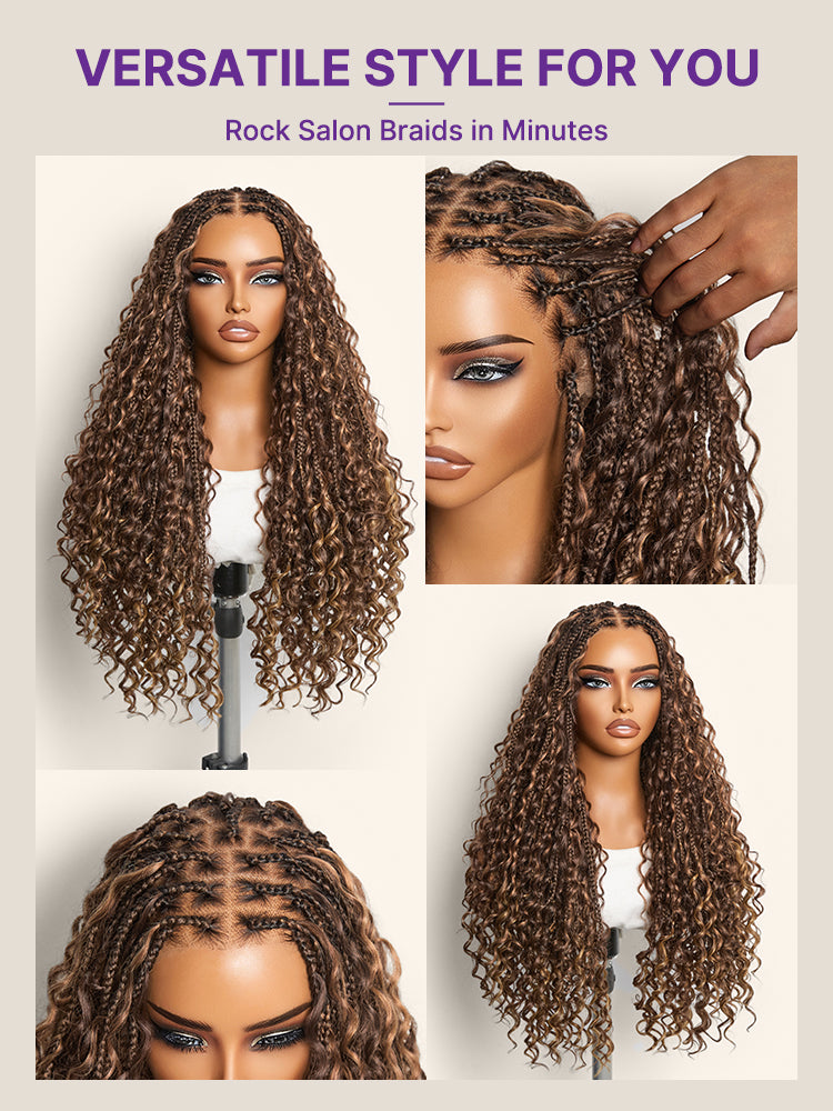 Readitress Mix Blonde Light Weight Flexi-Fit Invisi Drawstring Cap Full Lace Knotless Boho Curls Braided Long Wig Super Natural Scalp-13