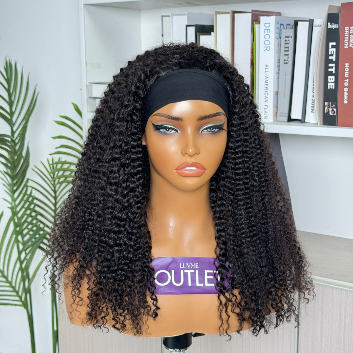 Outlet | Natural Black Jerry Curl Glueless Headband Wig 100% Human Hair-01