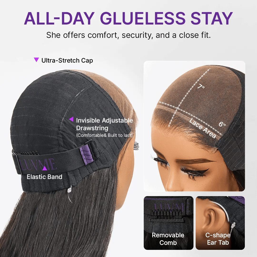 Luvme All-Day Comfort Bone Straight HD lace wig with baby hair, 180% density, pre-cut 7x6 closure, glueless fit