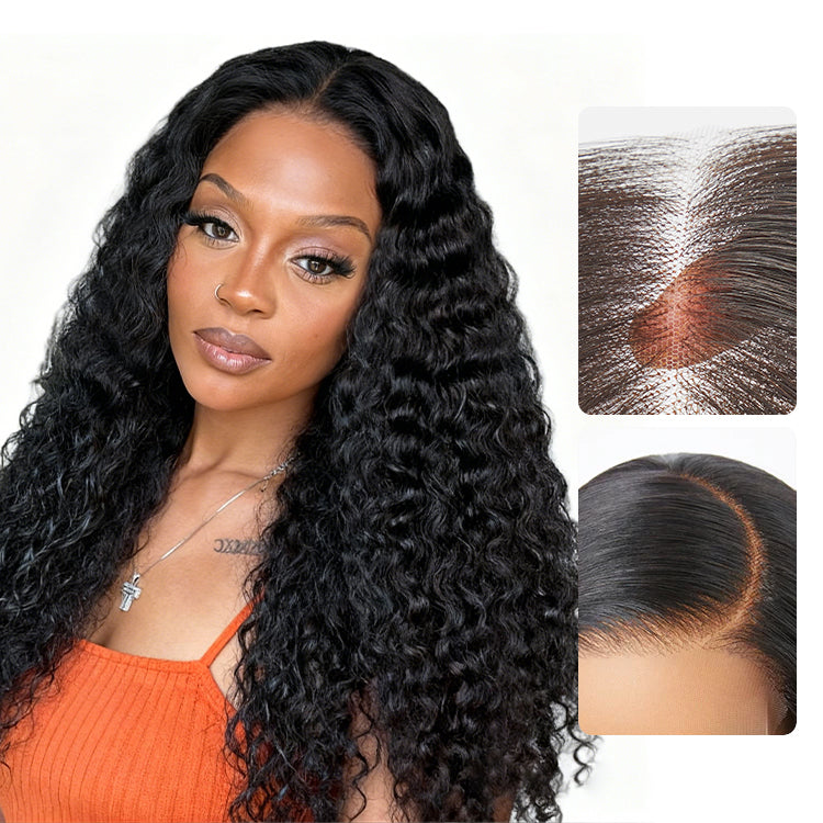 Natural Black Water Wave Glueless 11x6 Frontal HD Lace Human Hair Curly Wig-18