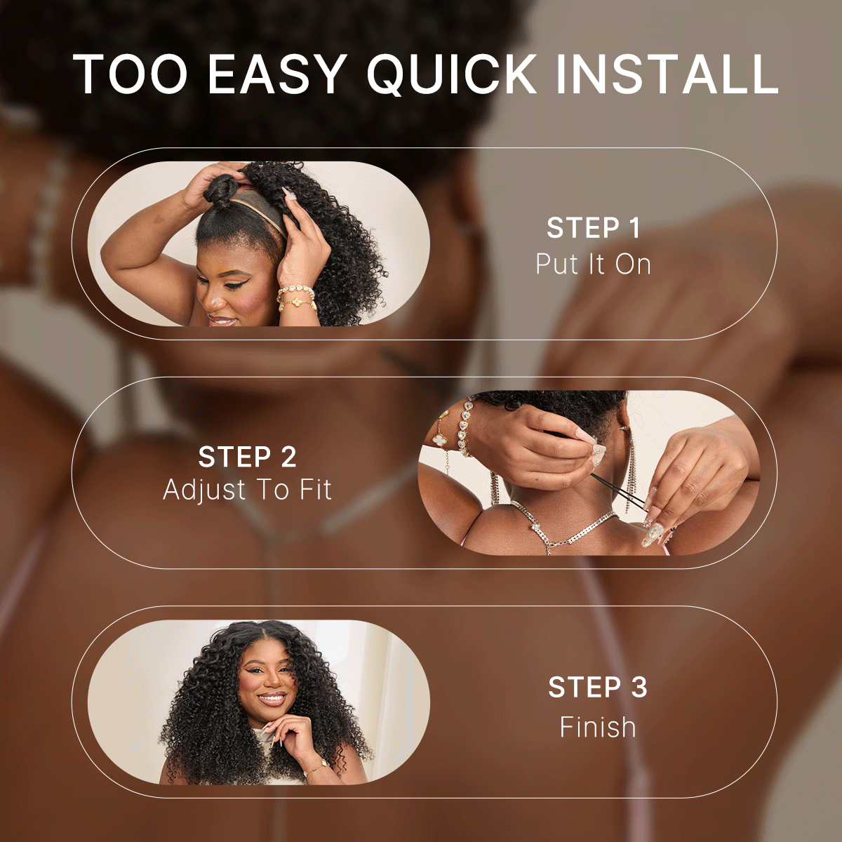 Luvme Too Easy Texture Half Wig 180% Density Fluffy Curly Glueless Flexi-Fit Drawstring Water Wave Wig-05