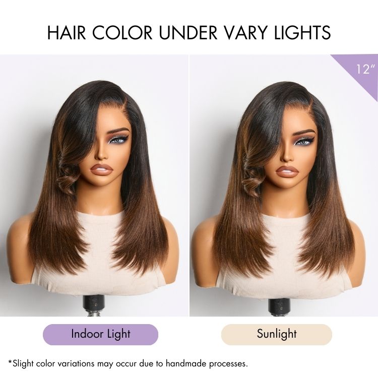 Luvme All-Day Comfort™ Wig 180% Density Ombre Brown Butterfly Cut Layered Light Yaki Straight Glueless 7x6 Closure HD Lace Short Wig Pre-Cut Lace-31