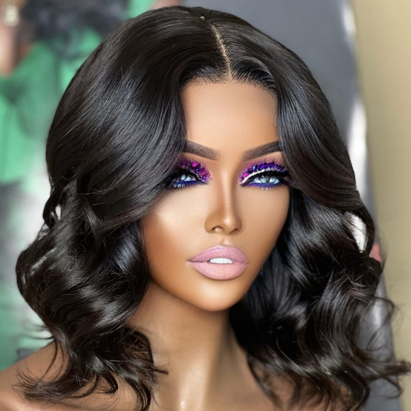 Luvme Natural Black Loose Wave 5x5 Closure Lace Glueless Pre-plucked Short Wig with hairline, suitable for US shoppers