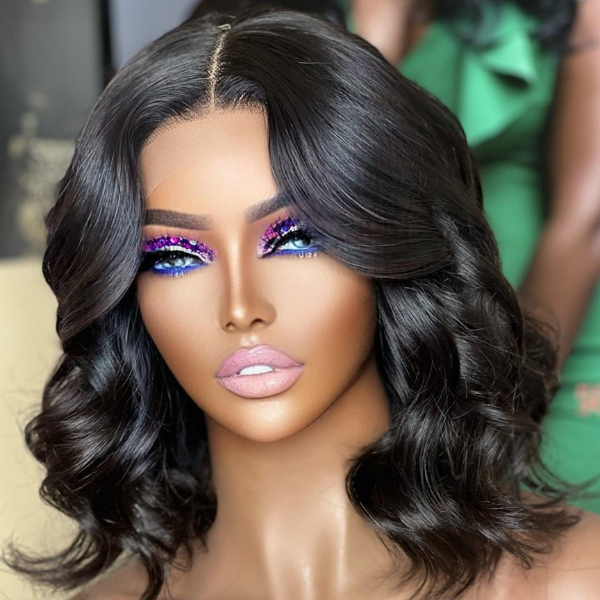 Natural Black Loose Wave 5x5 Closure Lace Glueless Pre-plucked hairline Short Wig - US Only-01