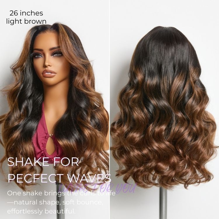 NatureMAX 200% Density Glueless 13x4 HD Lace Front Wig Ombre Brown Loose Wave Human Hair Wig Pre-Cut Lace Flexi-Fit Drawstring Cap-04