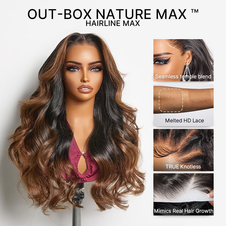 NatureMAX 200% Density Glueless 13x4 HD Lace Front Wig Ombre Brown Loose Wave Human Hair Wig Pre-Cut Lace Flexi-Fit Drawstring Cap-02
