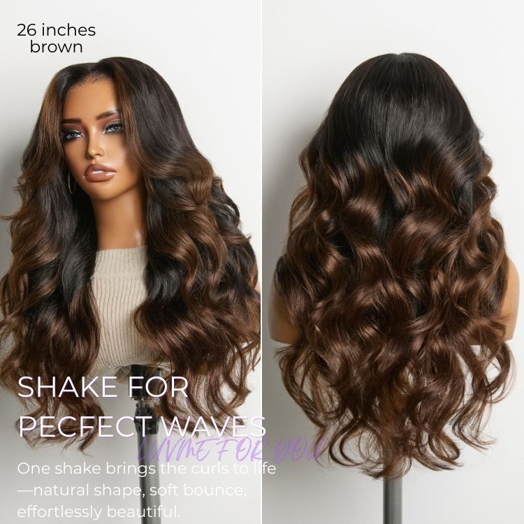 Luvme Hair NatureMAX™ 200% density ombre brown to natural black loose wave HD lace front wig with pre-cut lace and flexi-fit cap