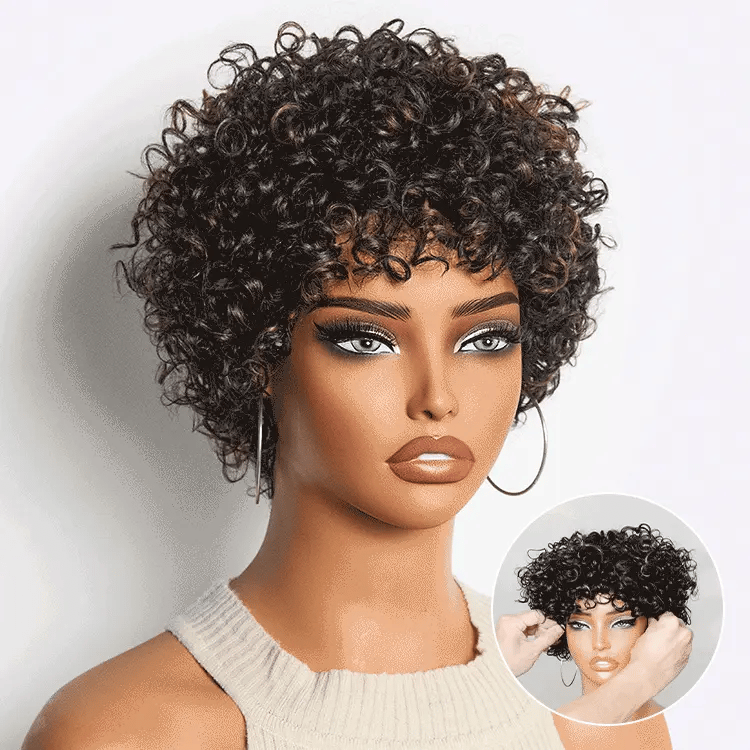 Beginner Friendly Throw On & Go Short Bouncy Curls with Bangs Glueless Wig 100% Human Hair - US Only-14
