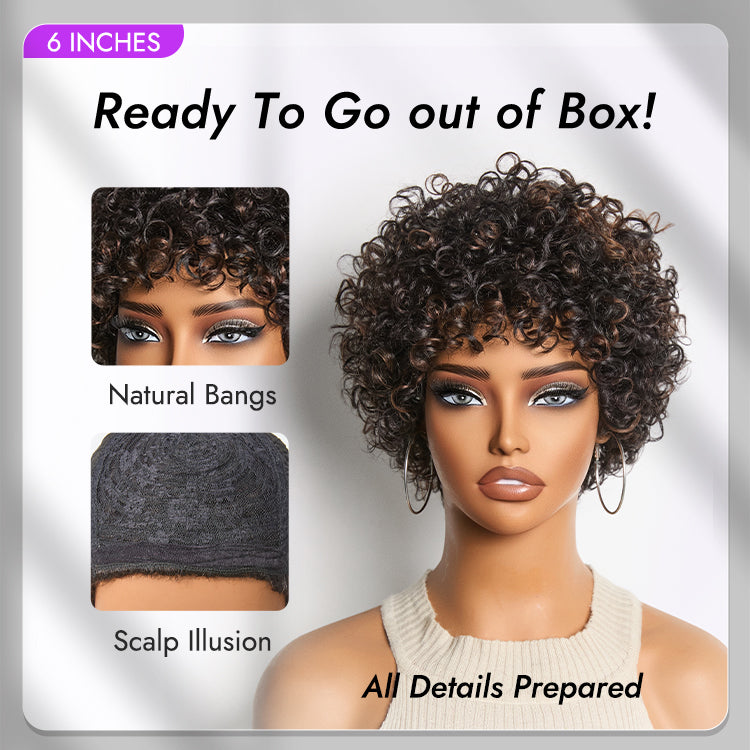 Beginner Friendly Throw On & Go Short Bouncy Curls with Bangs Glueless Wig 100% Human Hair - US Only-15