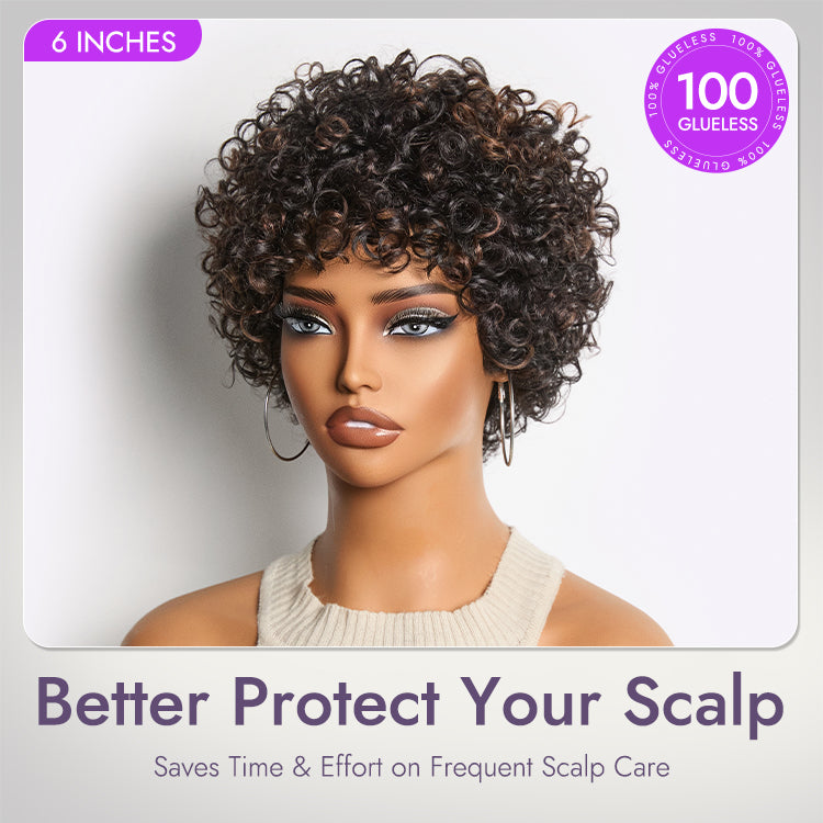 Beginner Friendly Throw On & Go Short Bouncy Curls with Bangs Glueless Wig 100% Human Hair - US Only-16