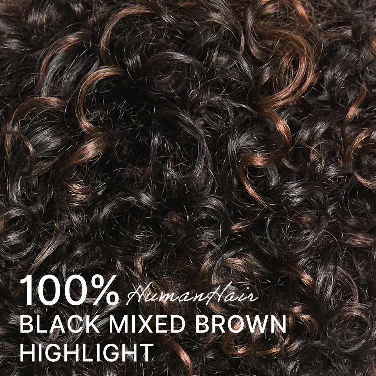 Luvme Hair beginner-friendly glueless wig with bouncy short curls, bangs, 100% human hair, easy to wear and style.