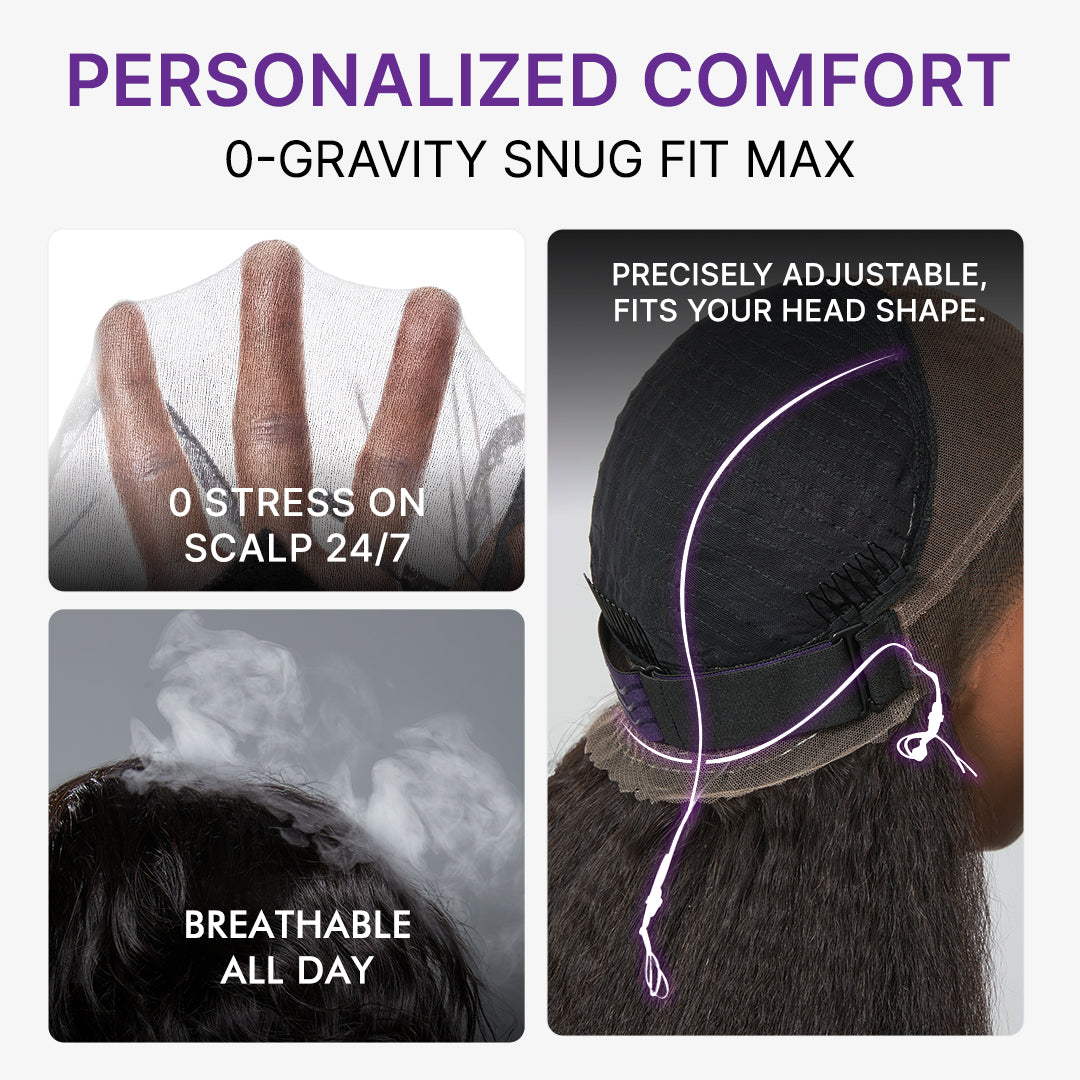 Luvme Hair MyOwn-Fit™ 360 HD Lace Kinky Straight Wig with Flexi-Fit Invisi Drawstring Cap and pre-cut lace, natural hair appearance
