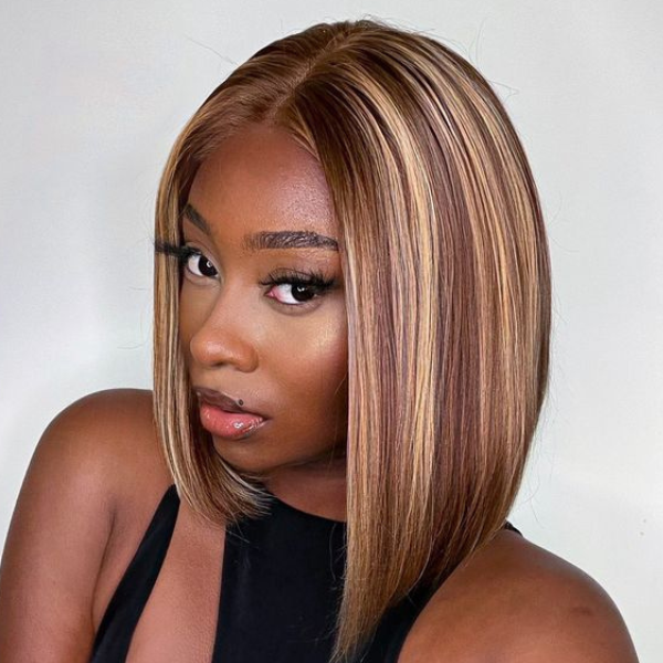 Luvme Glueless 4x4 Closure Bob Wig in natural black, showing the sleek, short hairstyle with a neat closure and smooth texture.