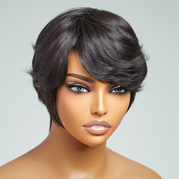 Clean & Neat Mature Boss Style Glueless Short Wig with Bangs 100% Human Hair - US Only-01