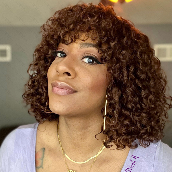 Ombre Brown Short Curly Throw On & Go Fringe Glueless Wig | Beginner Friendly-03