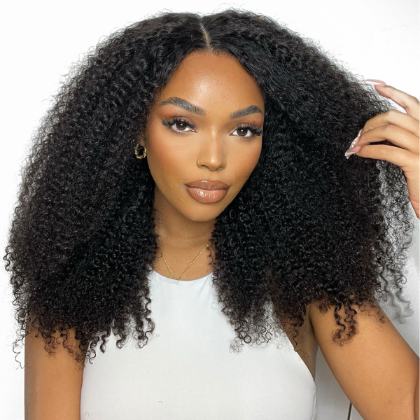 Luvme Afro Curly 13x4 HD lace frontal long human hair wig with free part, showcasing curly texture and lace detailing.
