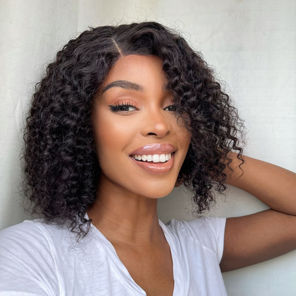 Black Deep Wave 4x4 Lace Glueless Side Part Short Human Hair Wig - US Only-01