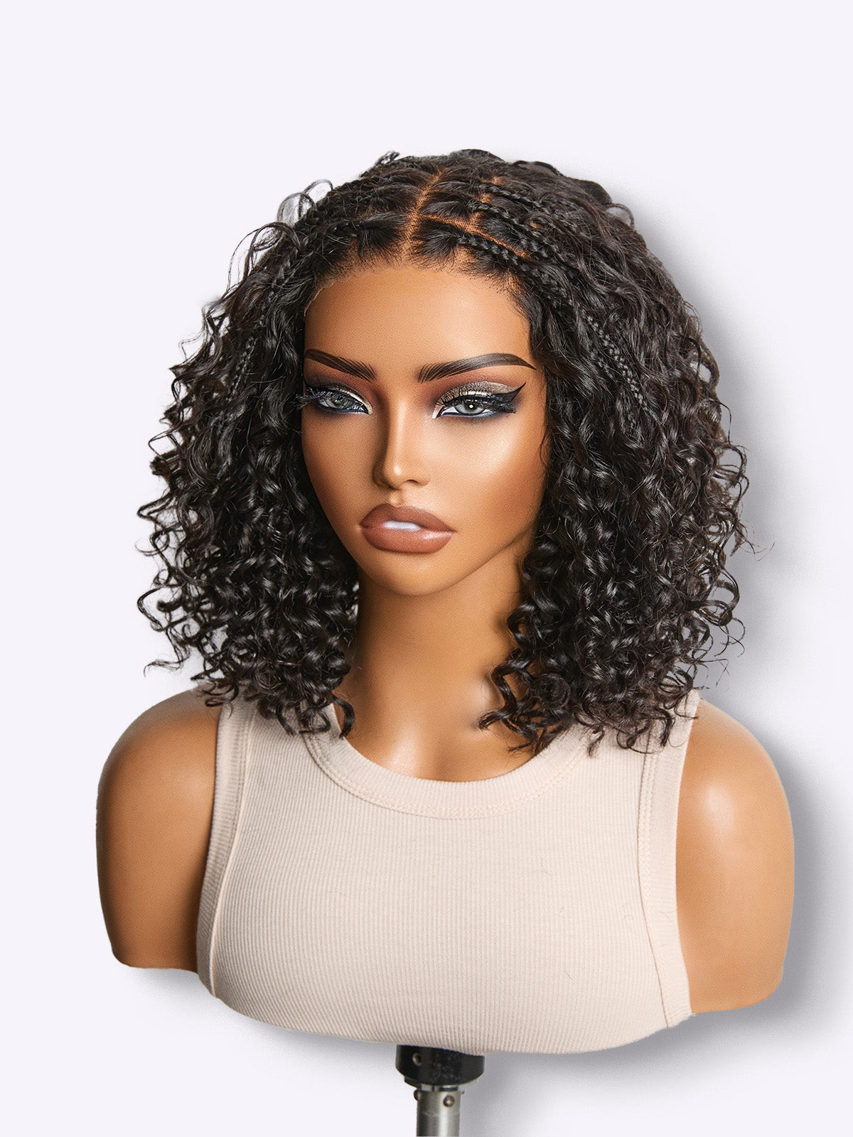 Luvme 5x5 closure wig featuring natural hair texture, styled with soft waves and parting visible on a mannequin head.