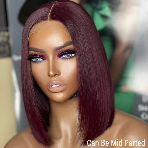 Reddish Purple Glueless Blunt Cut Bob 5x5 Closure Wig 100% Human Hair | Easy Install & Effortless-05