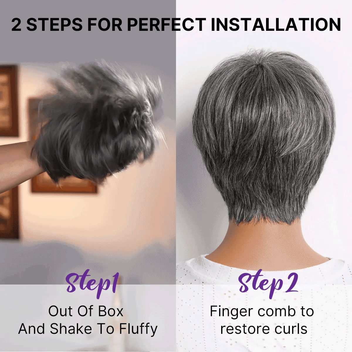 Salt & Pepper 100% Human Hair Short Pixie Cut Glueless Wig with Bangs Ultra Comfort Skin-Like Soft Care Hair Loss Friendly-28