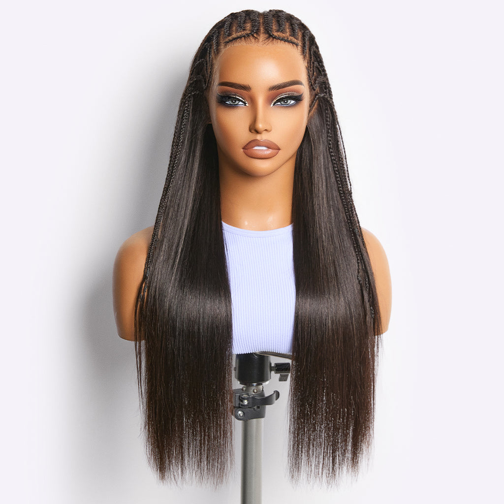 180% Density Pre-Braided Silky Straight Wig