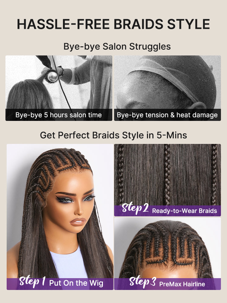 Readitress 180% Density Pre-Braided Silky Straight Human Hair Glueless Ear-to-Ear 13x4 Frontal Lace Wig Pre-Cut Lace-11