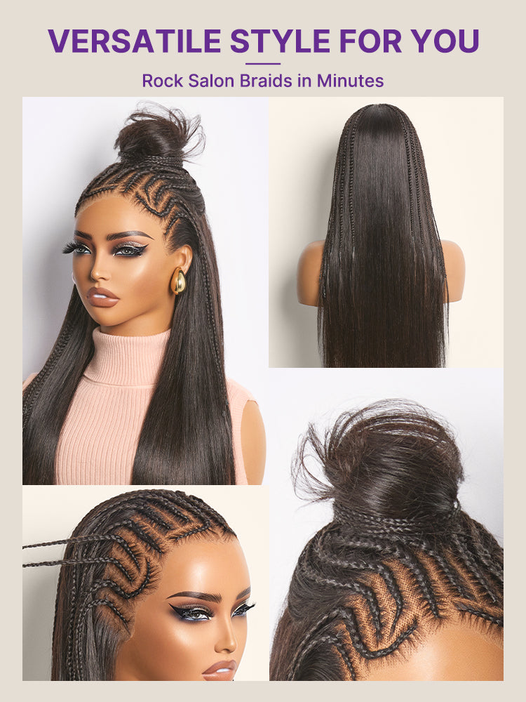 Readitress 180% Density Pre-Braided Silky Straight Human Hair Glueless Ear-to-Ear 13x4 Frontal Lace Wig Pre-Cut Lace-12