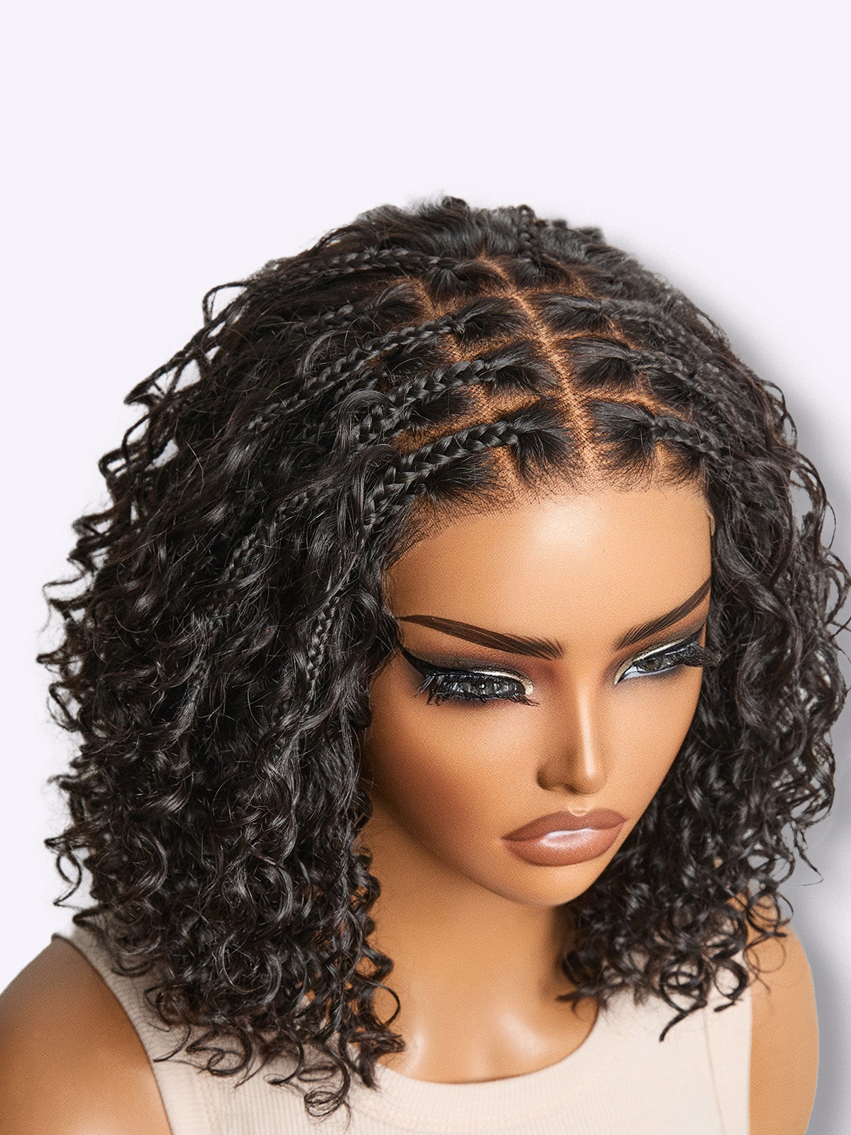 Readitress™ Boho Braids Deep Curly Glueless 5x5 Closure Lace with Braided Top Human Hair Wig Pre-Cut Lace-04