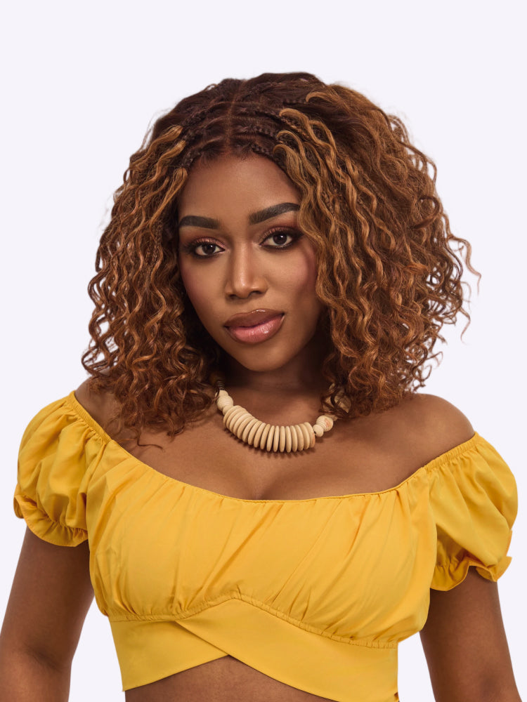 Readitress Ombre Brown Highlight Boho Braids Deep Curly Glueless 5x5 Closure Lace with Braided Top Human Hair Wig Pre-Cut Lace-01