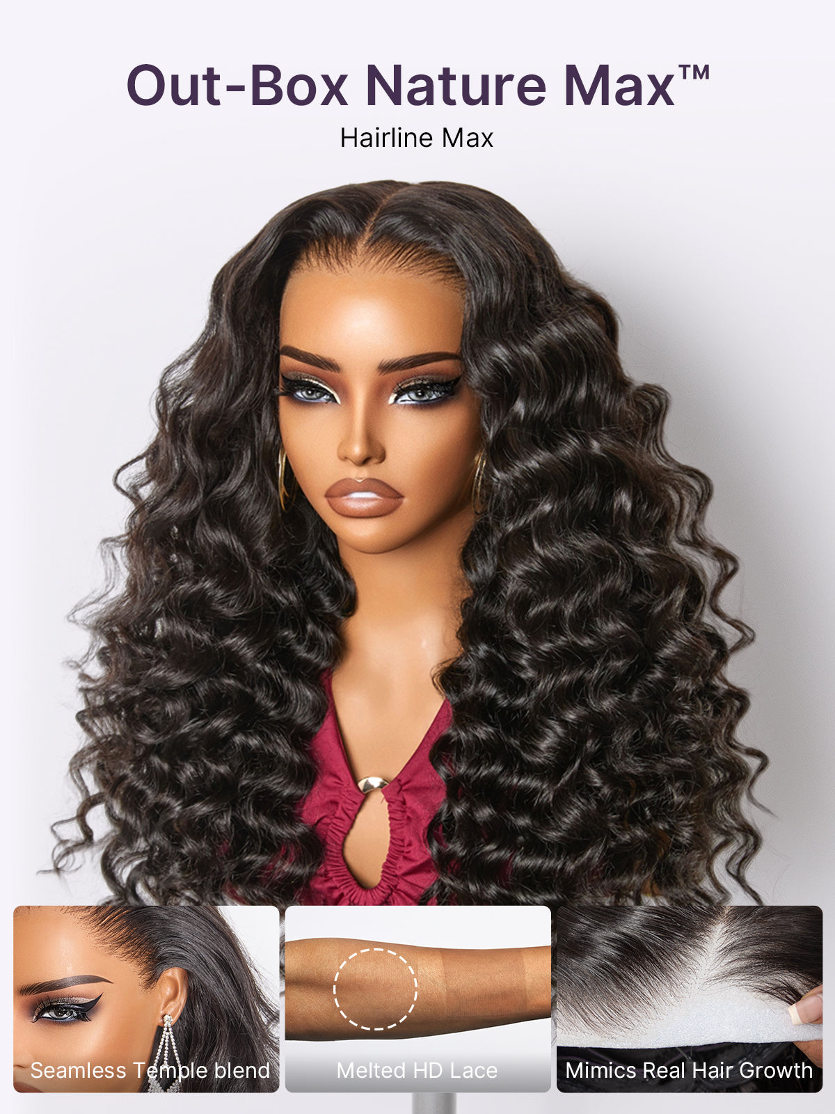 NatureMAX 200% Density Deep Wave Glueless 13x6 HD Lace Front Wig Human Hair Pre-Cut Lace Flexi-Fit Drawstring Cap-06