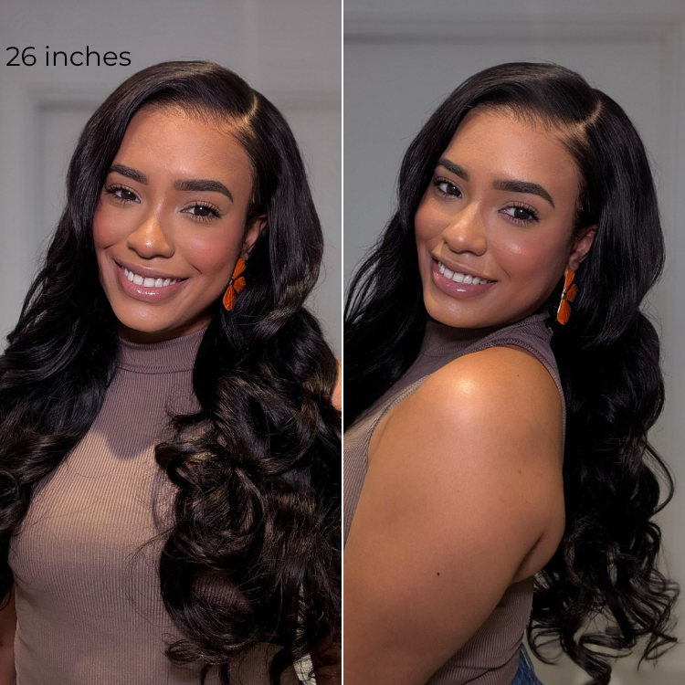 Luvme Hair NatureMAX™ 200% Density ombre brown and natural black human hair lace front wig with loose waves and pre-cut HD lace