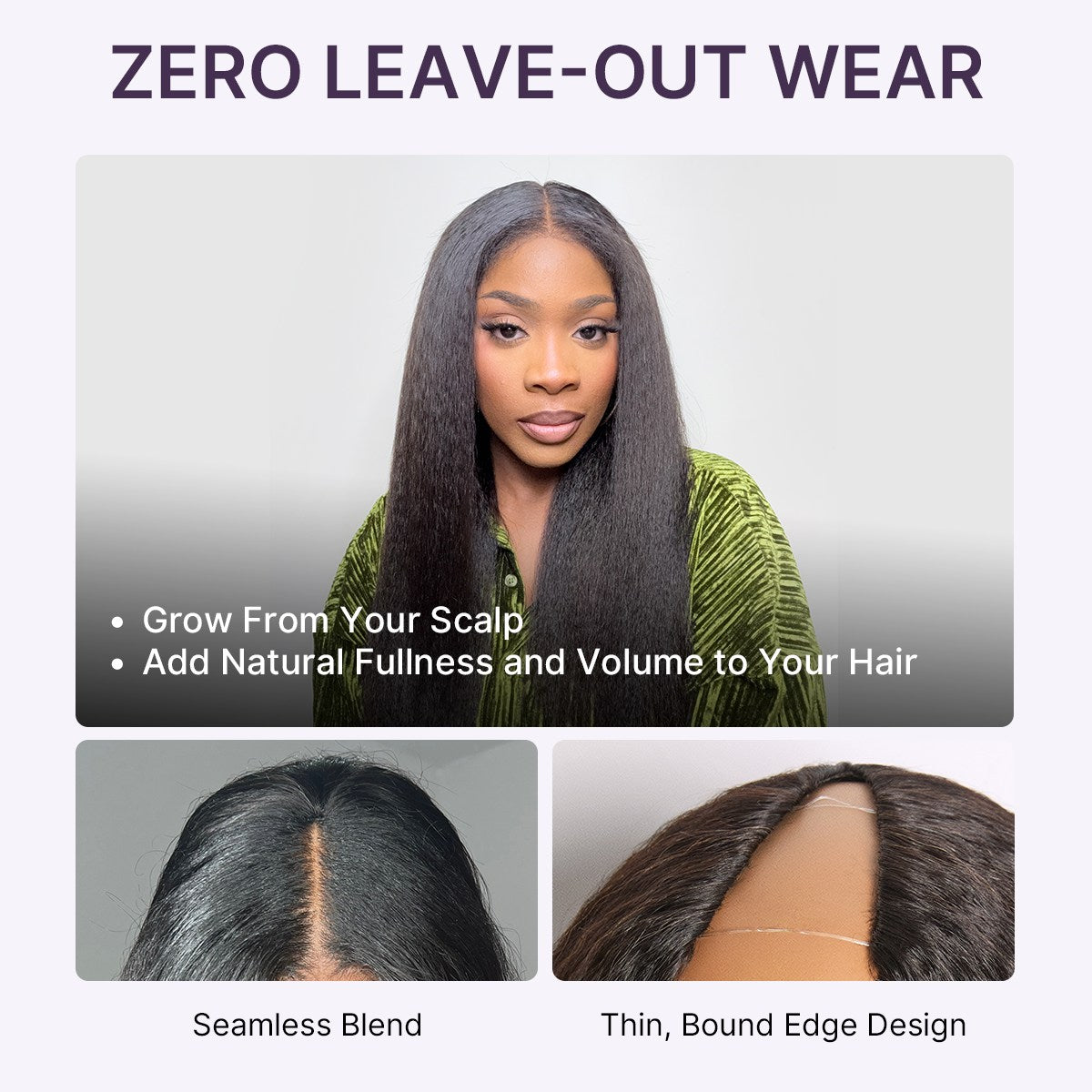 Luvme Hair True Scalp Kinky Straight V Part glueless human hair wig with flexi-fit drawstring for natural look and comfortable wear