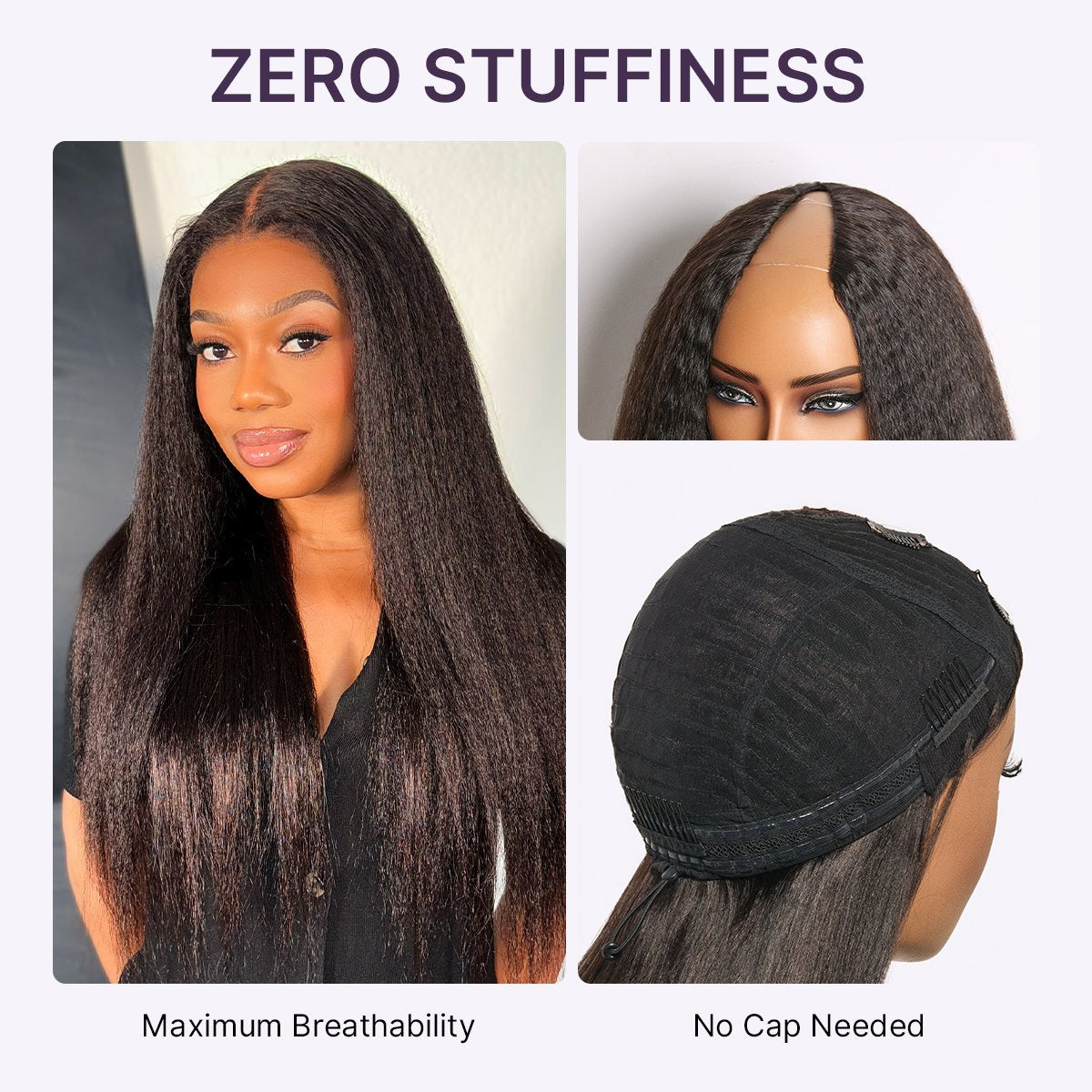 Luvme Hair True Scalp Kinky Straight V Part Glueless Human Hair Wig with drawstring, flexible fit and natural scalp appearance