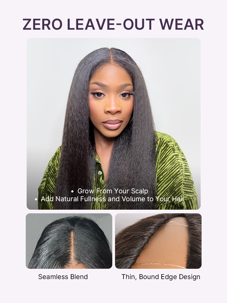 True Scalp Kinky Straight V Part Glueless Human Hair Wig Flexi-Fit Drawstring-14