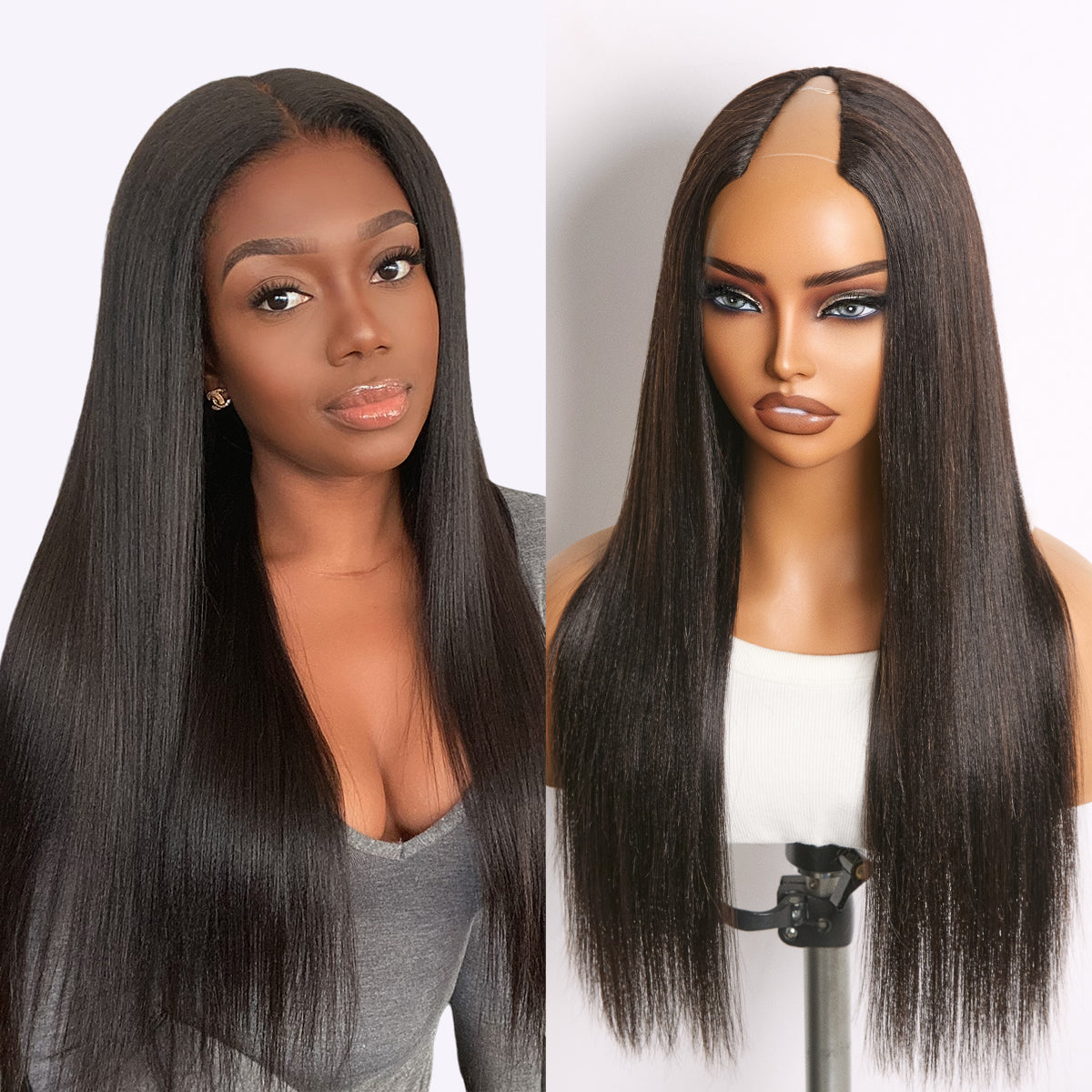 True Scalp Yaki Straight V Part Glueless Human Hair Wig Flexi-Fit Drawstring-01