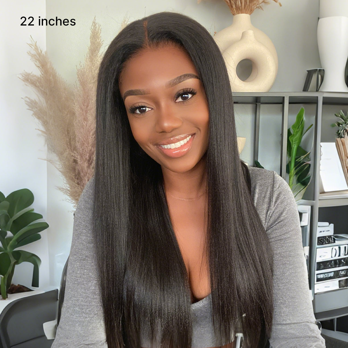 True Scalp Yaki Straight V Part Glueless Human Hair Wig Flexi-Fit Drawstring-09