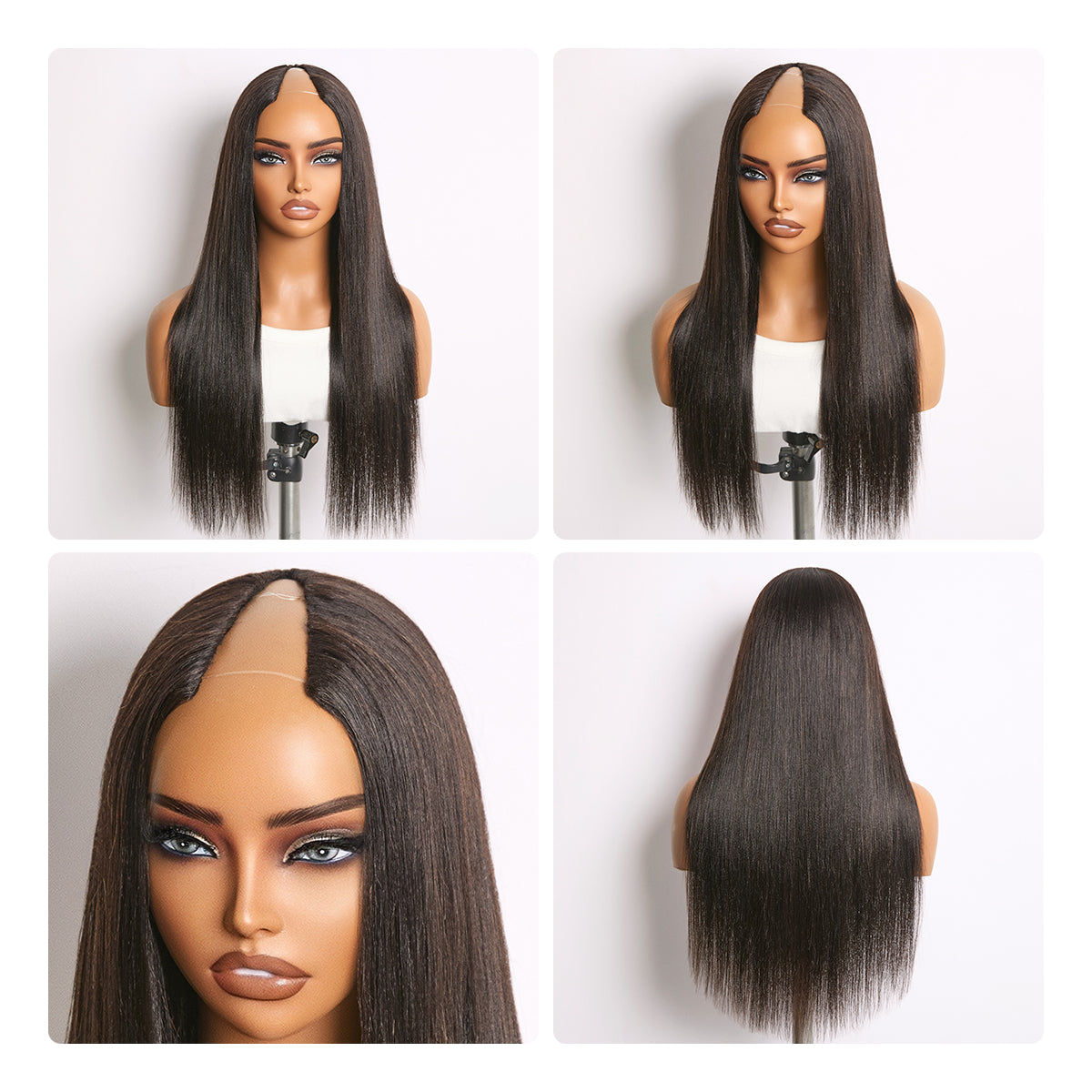 True Scalp Yaki Straight V Part Glueless Human Hair Wig Flexi-Fit Drawstring-02