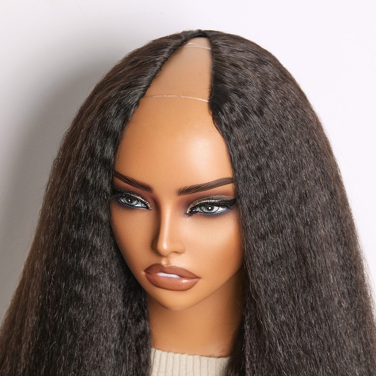 True Scalp Yaki Straight / Kinky Straight V Part Glueless Human Hair Wig Flexi-Fit Drawstring-24