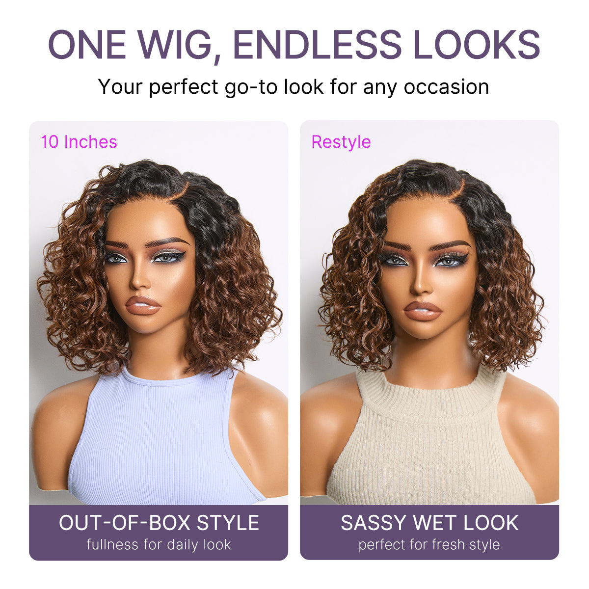 Ready to Go Ombre Brown Water Wave Short Curly Bob Wig Glueless Minimalist HD Lace Wig Pre-Cut Lace-07