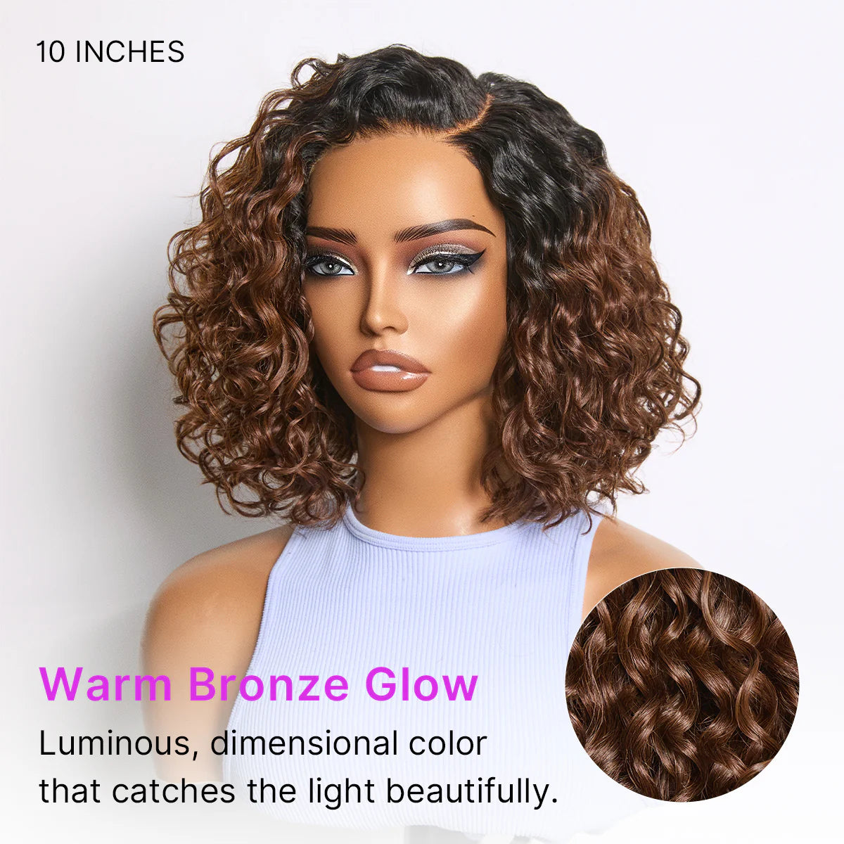 Ready to Go Blonde Highlight / Natural Black Water Wave Short Curly Bob Wig Glueless Minimalist HD Lace Wig Pre-Cut Lace-42