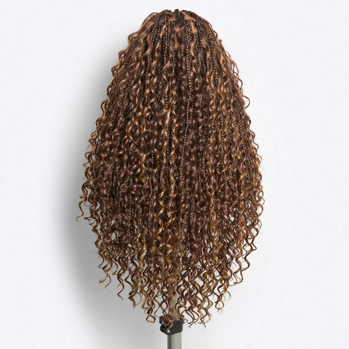 Readitress™ Light Weight Flexi-Fit Invisi Drawstring Cap Full Lace Knotless Boho Curls Braided Long Wig Super Natural Scalp-56