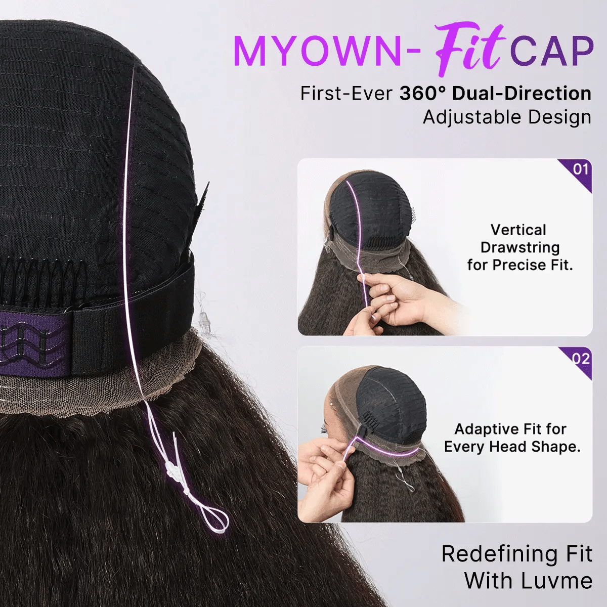 Dual adjustable drawstring system for 360 lace and full lace wigs