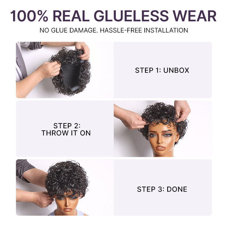 Throw On & Go Natural Black Big Curly Glueless Short Wig Ultra Comfort Cotton Cap Hair Loss Friendly Wig-21
