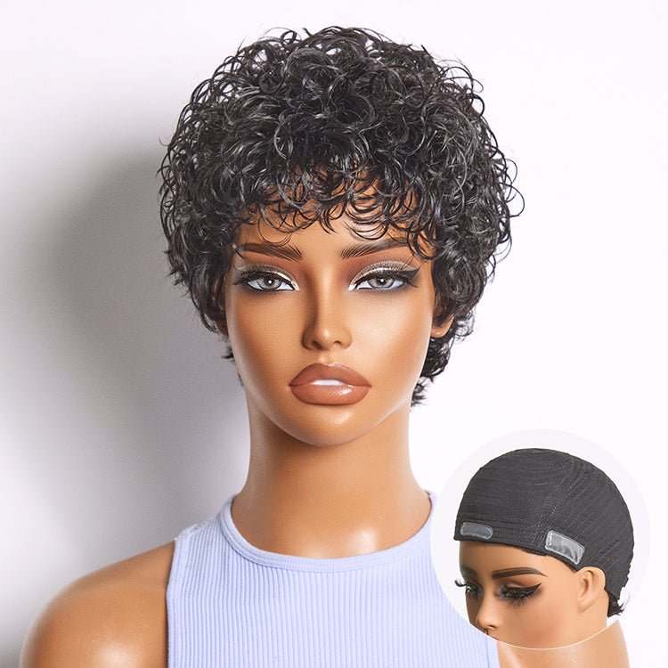 Throw On & Go Natural Black Big Curly Glueless Short Wig Ultra Comfort Cotton Cap Hair Loss Friendly Wig-11