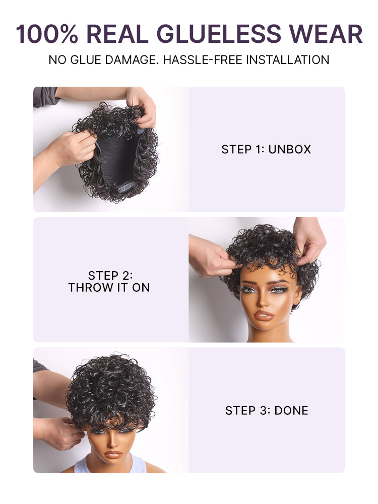 48H Delivery | Throw On & Go Natural Black Big Curly Glueless Short Wig Ultra Comfort Cotton Cap Hair Loss Friendly Wig-12
