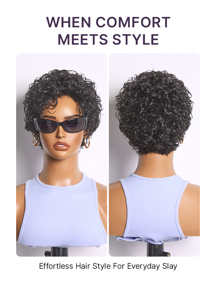 48H Delivery | Throw On & Go Natural Black Big Curly Glueless Short Wig Ultra Comfort Cotton Cap Hair Loss Friendly Wig-16