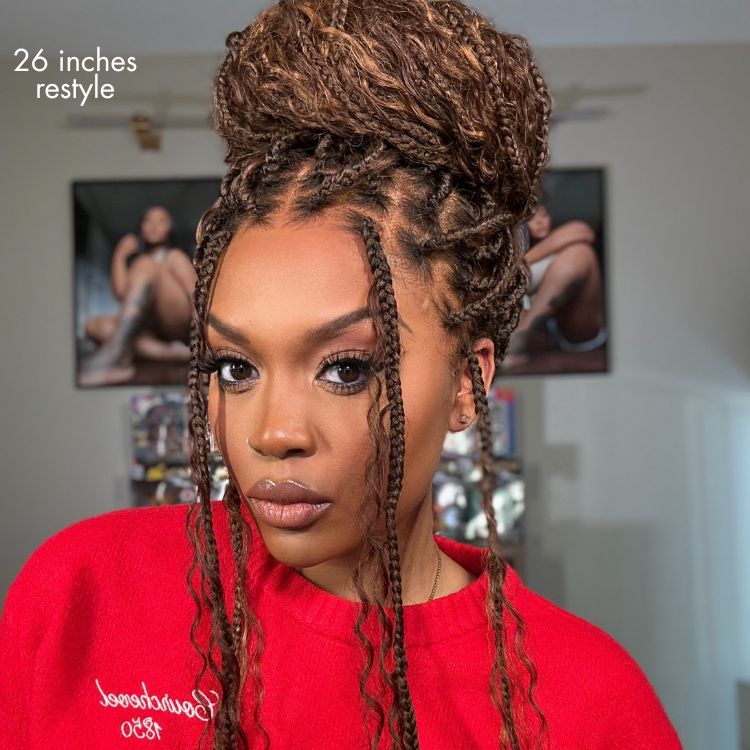 Readitress™ Light Weight Flexi-Fit Invisi Drawstring Cap Full Lace Knotless Boho Curls Braided Long Wig Super Natural Scalp-64