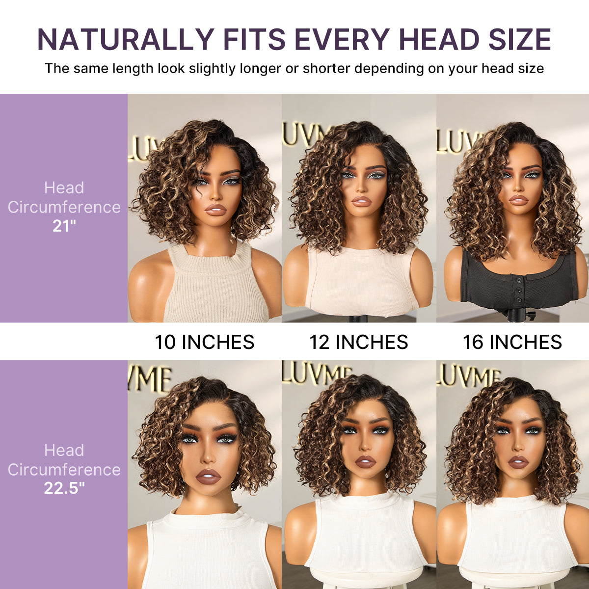 Luvme Hair blonde and black ombre water wave short curly bob wig with HD lace and pre-cut lace, glueless and minimalist style.